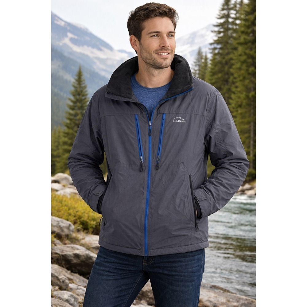L.L.Bean Gray & Blue 100% Nylon Primaloft Ski Jacket Men's SZ XL Item ID 276684
